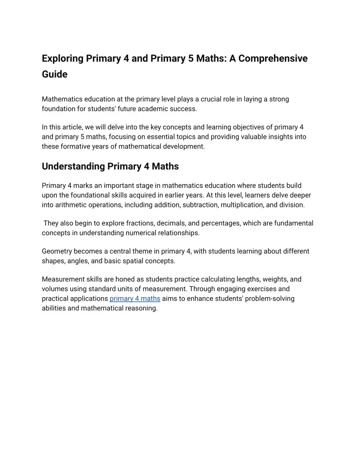 exploring primary 4 and primary 5 maths