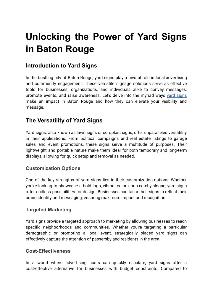 PPT - Unlocking the Power of Yard Signs in Baton Rouge PowerPoint ...