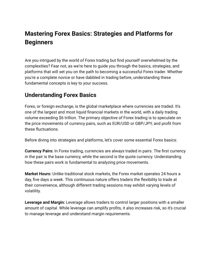 mastering forex basics strategies and platforms