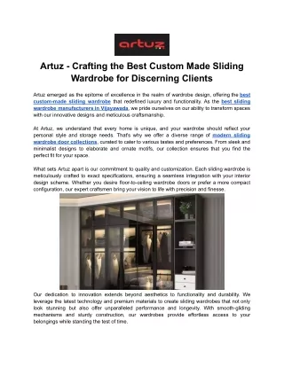 Artuz - Crafting the Best Custom Made Sliding Wardrobe for Discerning Clients