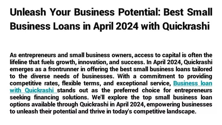 unleash your business potential best small business loans in april 2024 with quickrashi