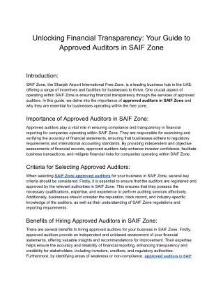 Unlocking Financial Transparency: Your Guide to Approved Auditors in SAIF Zone