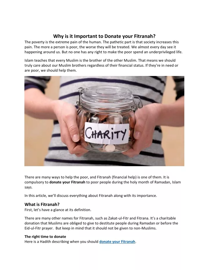 why is it important to donate your fitranah