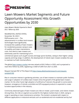 Lawn Mowers Market Recent Trends by Forecast to 2030