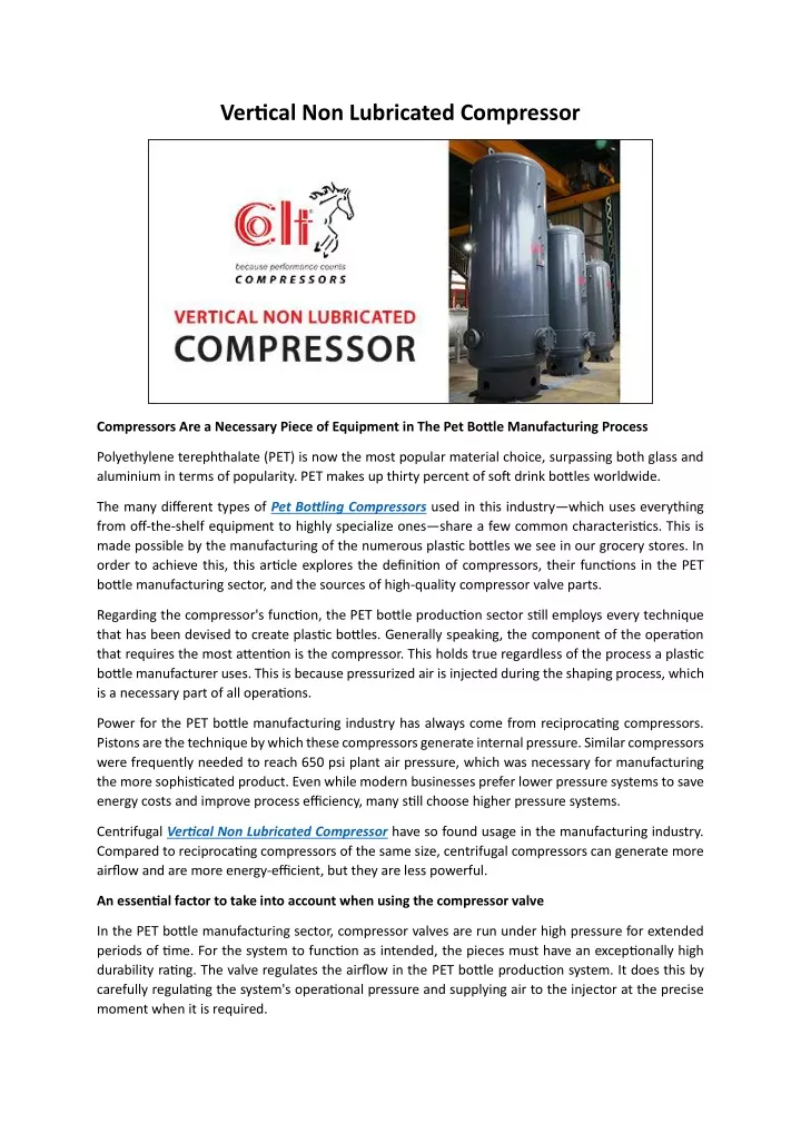 vertical non lubricated compressor