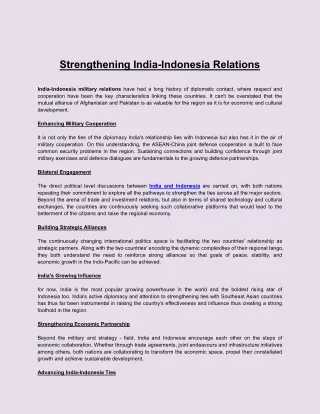 Strengthening India-Indonesia Relations
