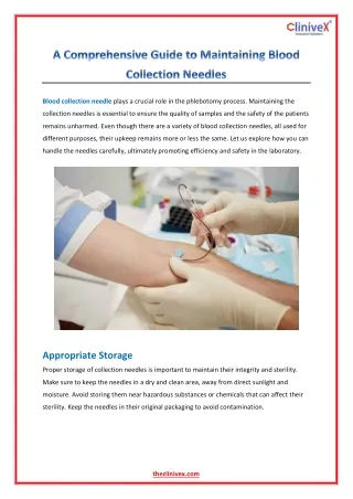 A Comprehensive Guide to Maintaining Blood Collection Needles