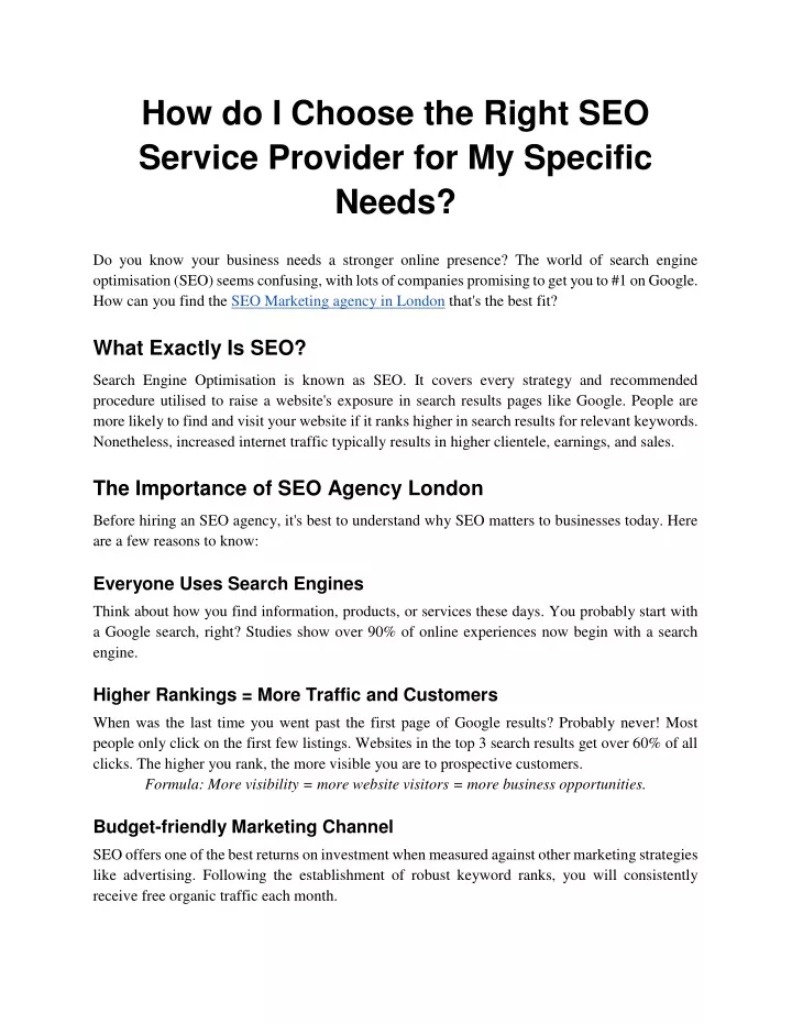 how do i choose the right seo service provider