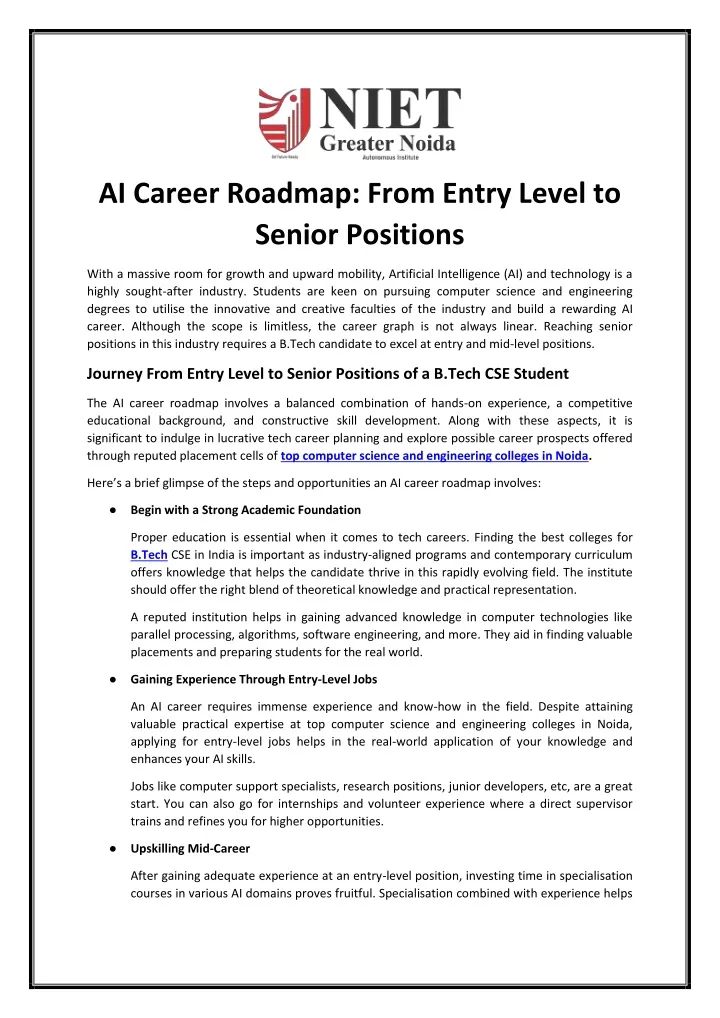 ai career roadmap from entry level to senior