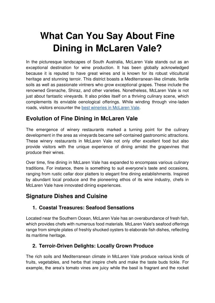 what can you say about fine dining in mclaren vale