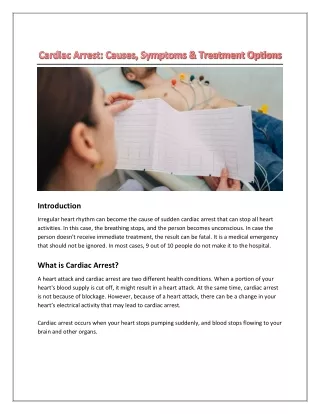 Cardiac Arrest- Causes, Symptoms & Treatment Options