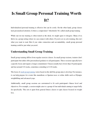is small group personal training worth