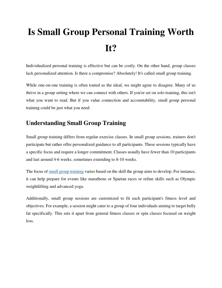 is small group personal training worth