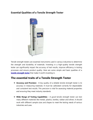 Essential Qualities of a Tensile Strength Tester