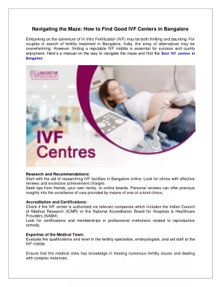 Navigating the Maze How to Find Good IVF Centers in Bangalore