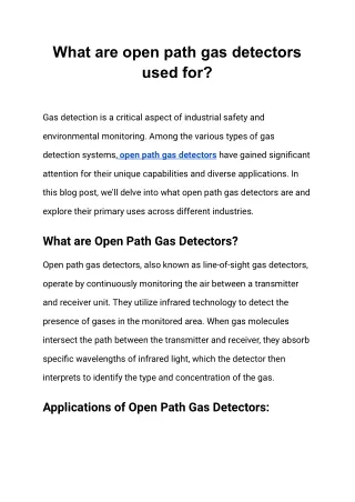 What are open path gas detectors used for?