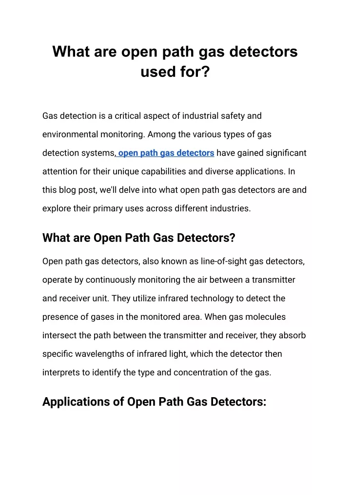 what are open path gas detectors used for