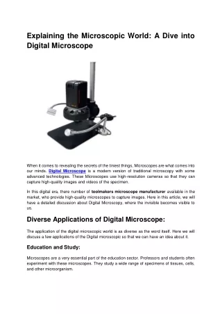 Explaining the Microscopic World A Dive into Digital Microscope