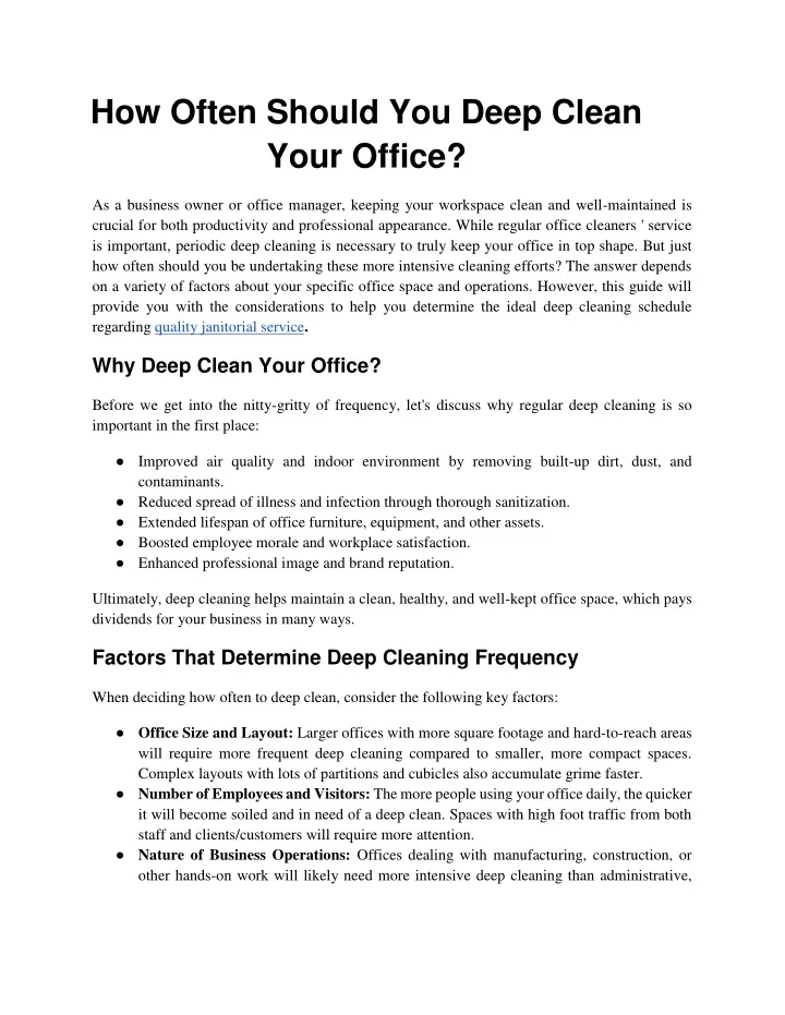 how often should you deep clean your office