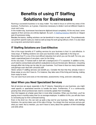 benefits of using it staffing solutions