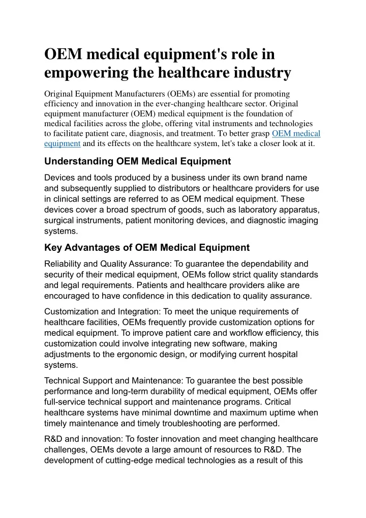 oem medical equipment s role in empowering