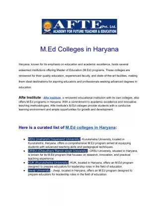 M.Ed Colleges in Haryana