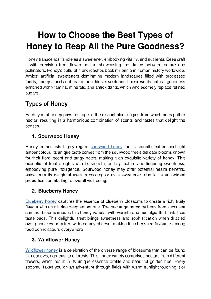 how to choose the best types of honey to reap