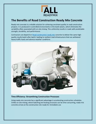 The Benefits of Road Construction Ready Mix Concrete