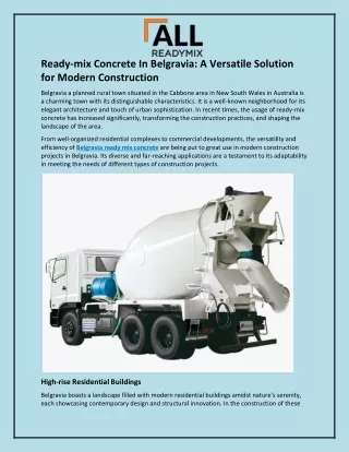 Ready-mix Concrete In Belgravia and A Versatile Solution for Modern Construction