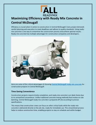 Maximizing Efficiency with Ready Mix Concrete in Central McDougall