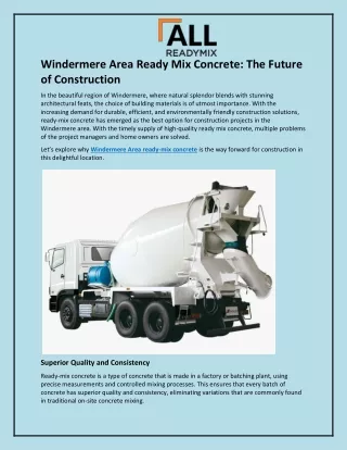Windermere Area Ready Mix Concrete and The Future of Construction