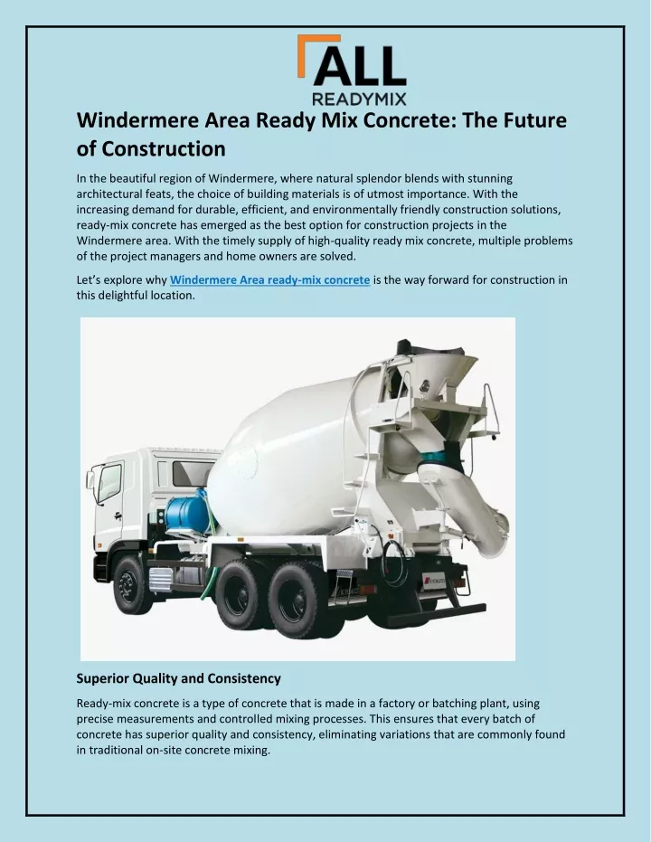 windermere area ready mix concrete the future