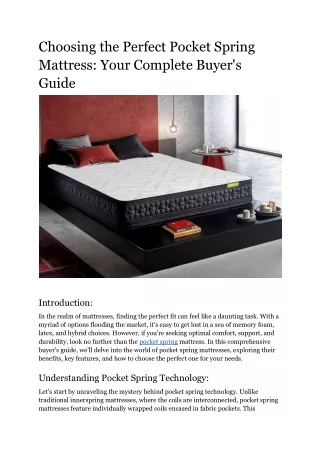 Choosing the Perfect Pocket Spring Mattress_ Your Complete Buyer's Guide