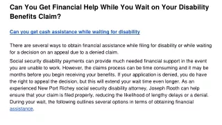 Can you get cash assistance while waiting for disability