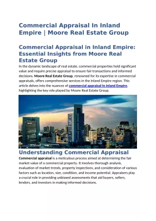 Commercial Appraisal In Inland Empire | Moore Real Estate Group
