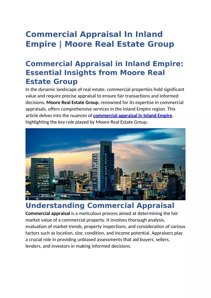 commercial appraisal in inland empire moore real