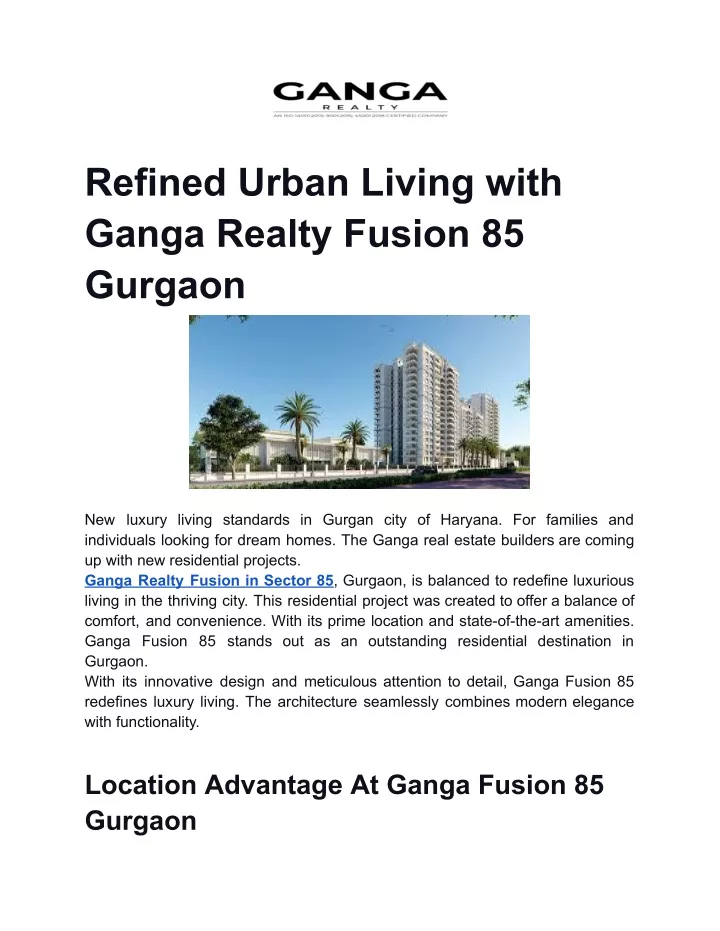 refined urban living with ganga realty fusion