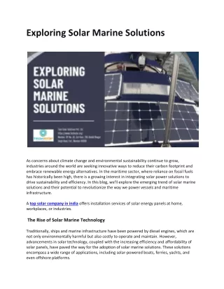 Exploring Solar Marine Solutions
