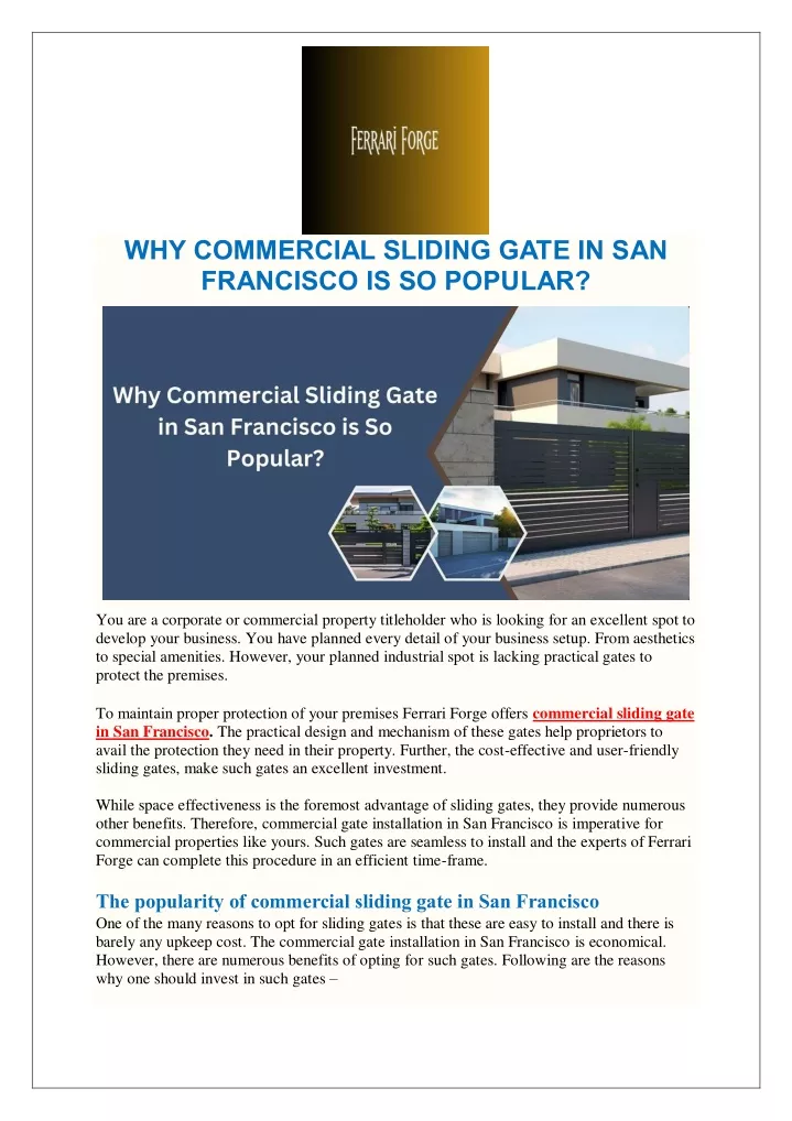 why commercial sliding gate in san francisco