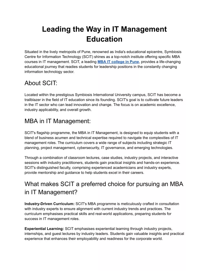 leading the way in it management education