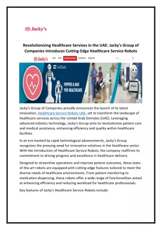 Healthcare Service Robots UAE - Jackys