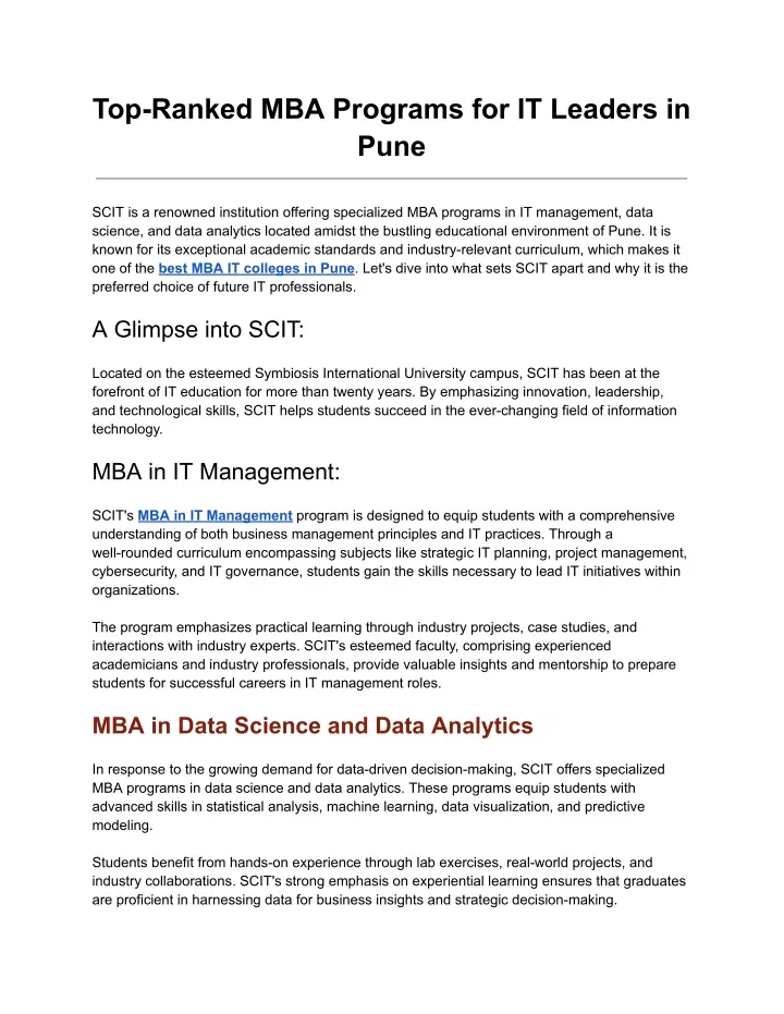 top ranked mba programs for it leaders in pune