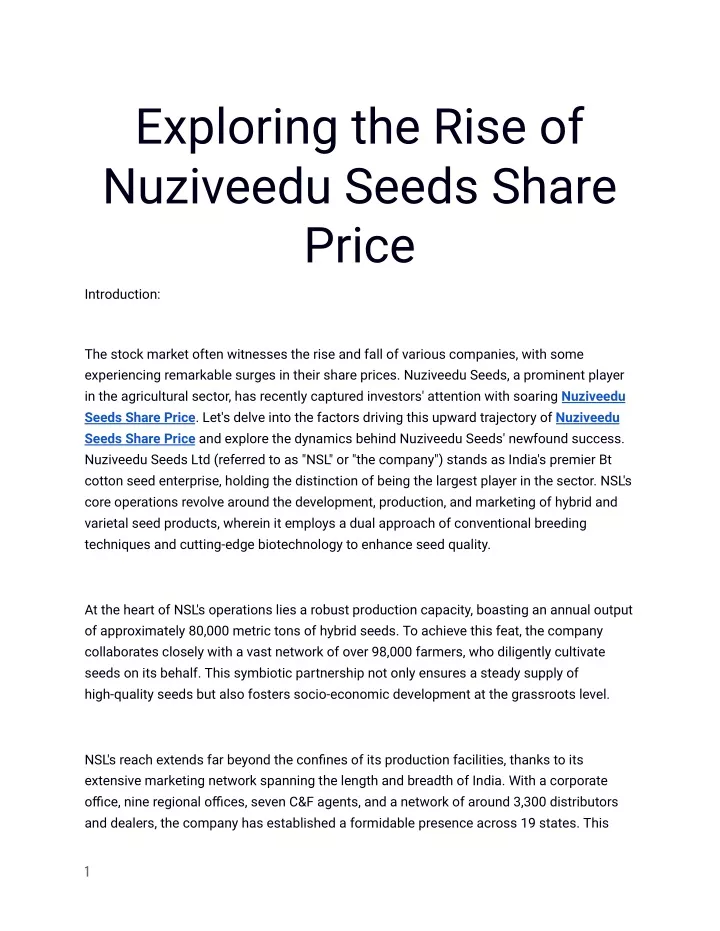 exploring the rise of nuziveedu seeds share price