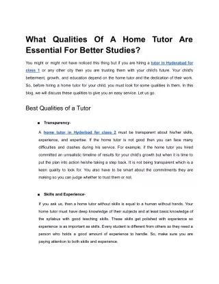 What Qualities Of A Home Tutor Are Essential For Better Studies