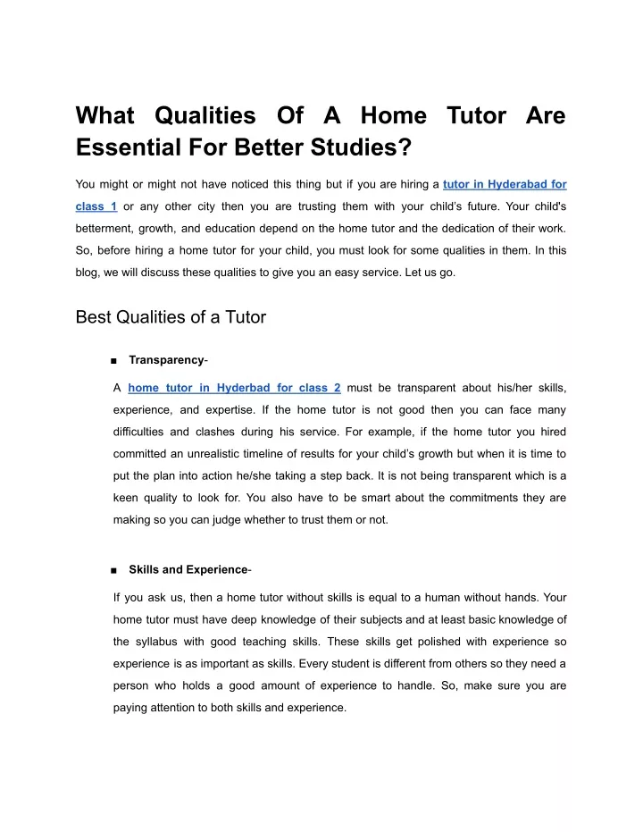 what qualities of a home tutor are essential