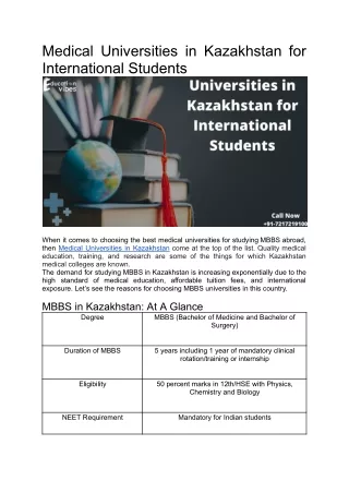 Medical Universities in Kazakhstan for International Students