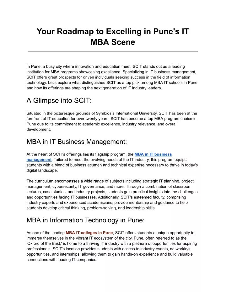your roadmap to excelling in pune s it mba scene