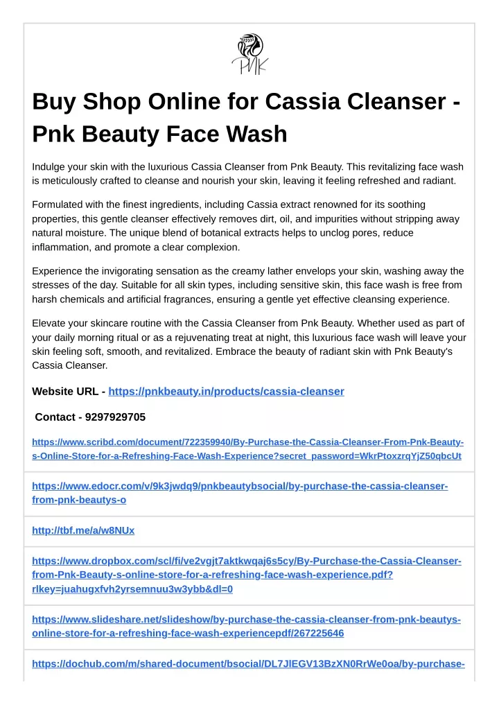 buy shop online for cassia cleanser pnk beauty