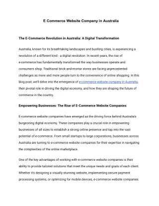 E Commerce Website Company in Australia