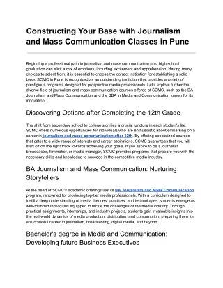 Constructing Your Base with Journalism and Mass Communication Classes in Pune